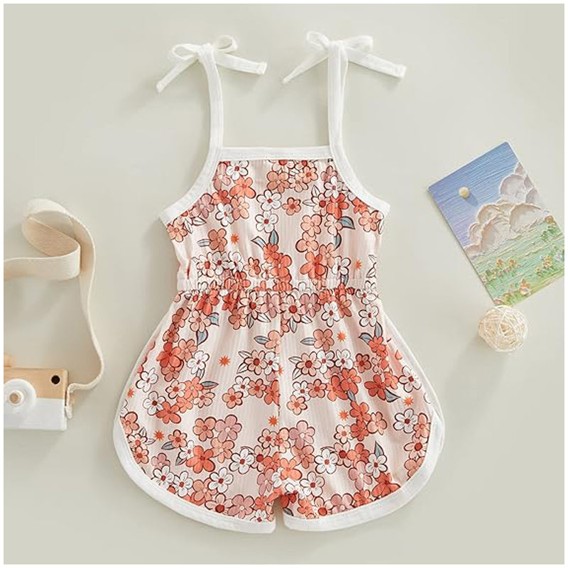 Toddler Baby Girl Clothing | Floral Jumpsuit with Tie Up | Baby Suspender Game Set