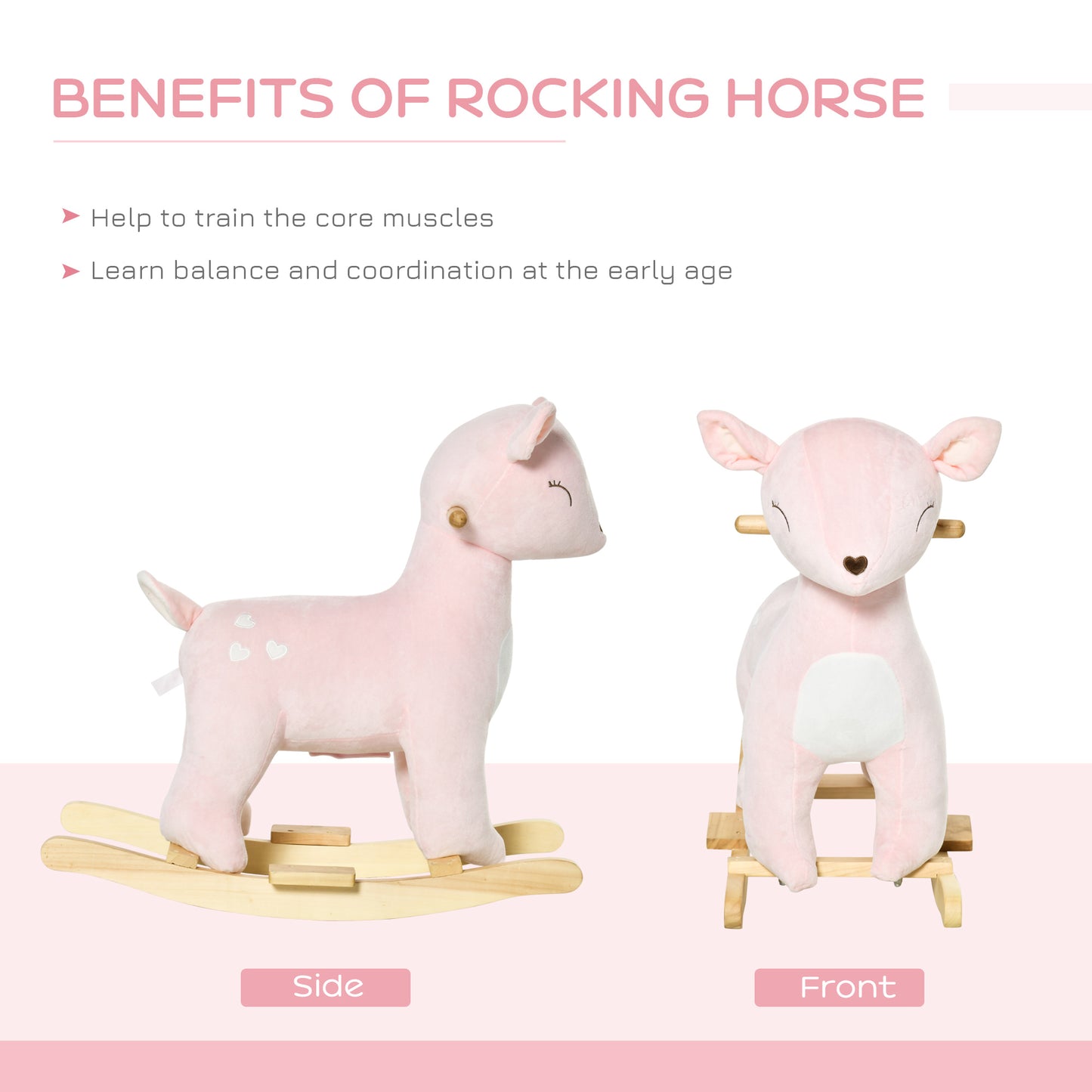 Kids Plush Ride-On Rocking Horse | Pink Toy Rocker with Realistic Sounds | For Child 36-72 Months