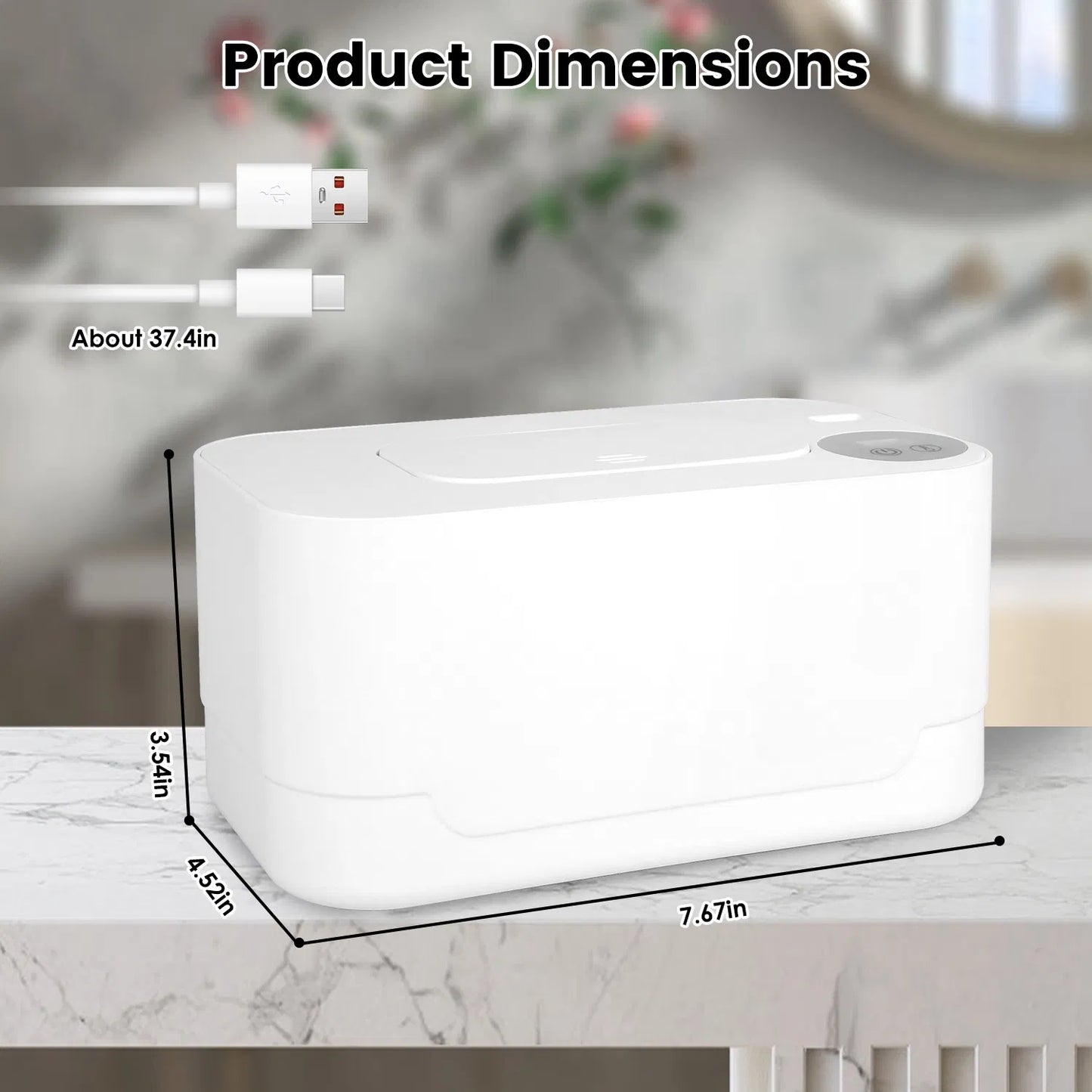 Baby Wipe Warmer With 3 Temperature Settings | Type-C Powered Baby Wet Wipes Dispenser with Night Light | Large Capacity Diaper Wipe Warmer
