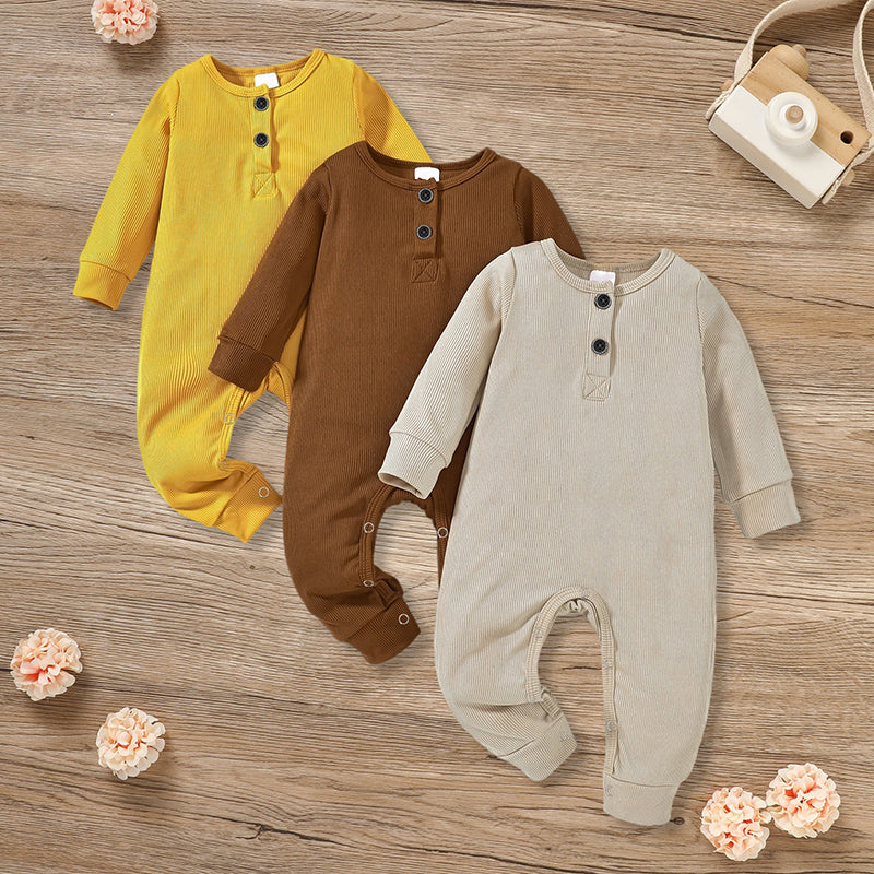 3-Pack Unisex Newborns Long Sleeve | Ribbed Romper | Soft Button Front Jumpsuit