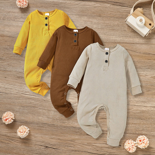 3-Pack Unisex Newborns Long Sleeve | Ribbed Romper | Soft Button Front Jumpsuit