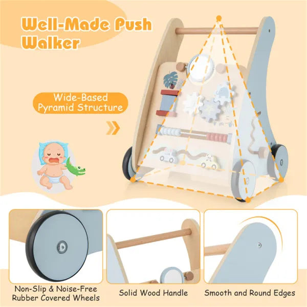 Multi-Functional Baby Activity Walker | Anti-O-Leg Design Wooden Walker With Storage For Toddlers