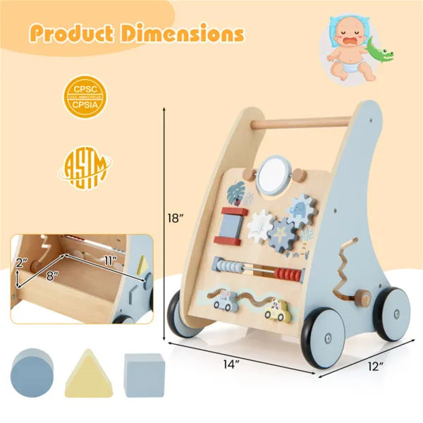 Multi-Functional Baby Activity Walker | Anti-O-Leg Design Wooden Walker With Storage For Toddlers