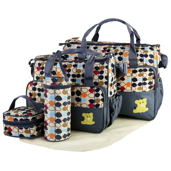 5PCS Baby Nappy Diaper Bags Set Mummy Diaper Shoulder Bags | Nappy Changing Pad | Insulated Pockets | Travel Tote Bags