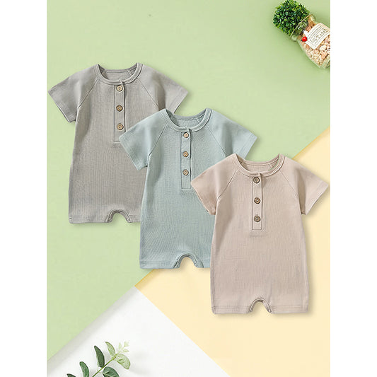 3-Pack Baby Boys One-Piece Romper Set | Long Sleeve Ribbed Button Jumpsuit