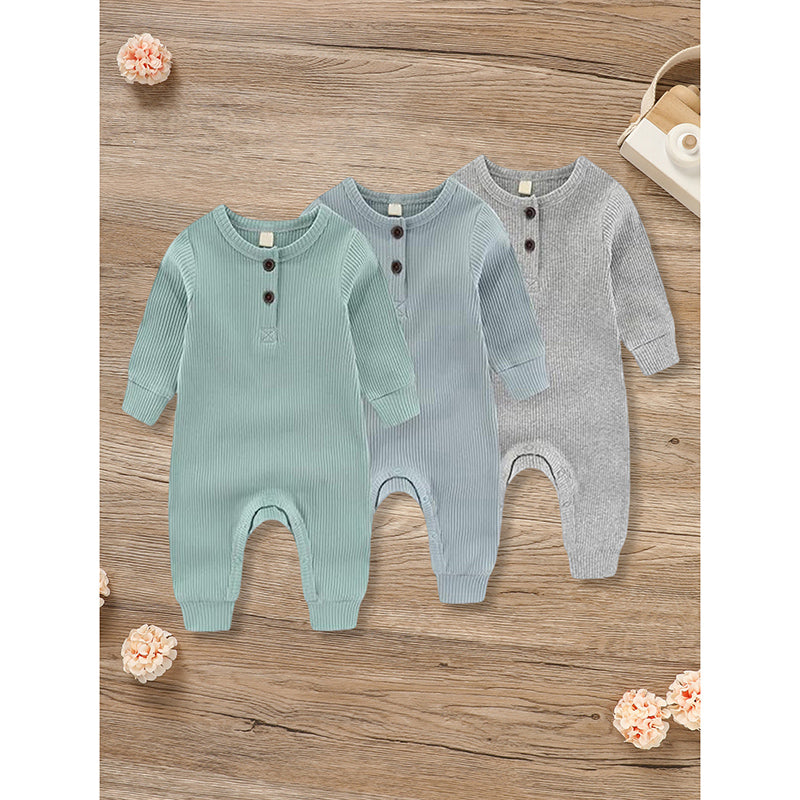 3-Pack Unisex Newborns Long Sleeve | Ribbed Romper | Soft Button Front Jumpsuit