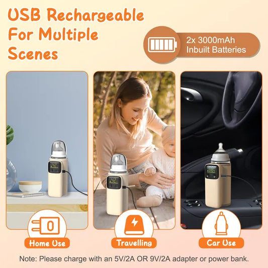 Portable Bottle Warmer with Night Light | Baby Milk Warmer for Home Travel | Heating Levels