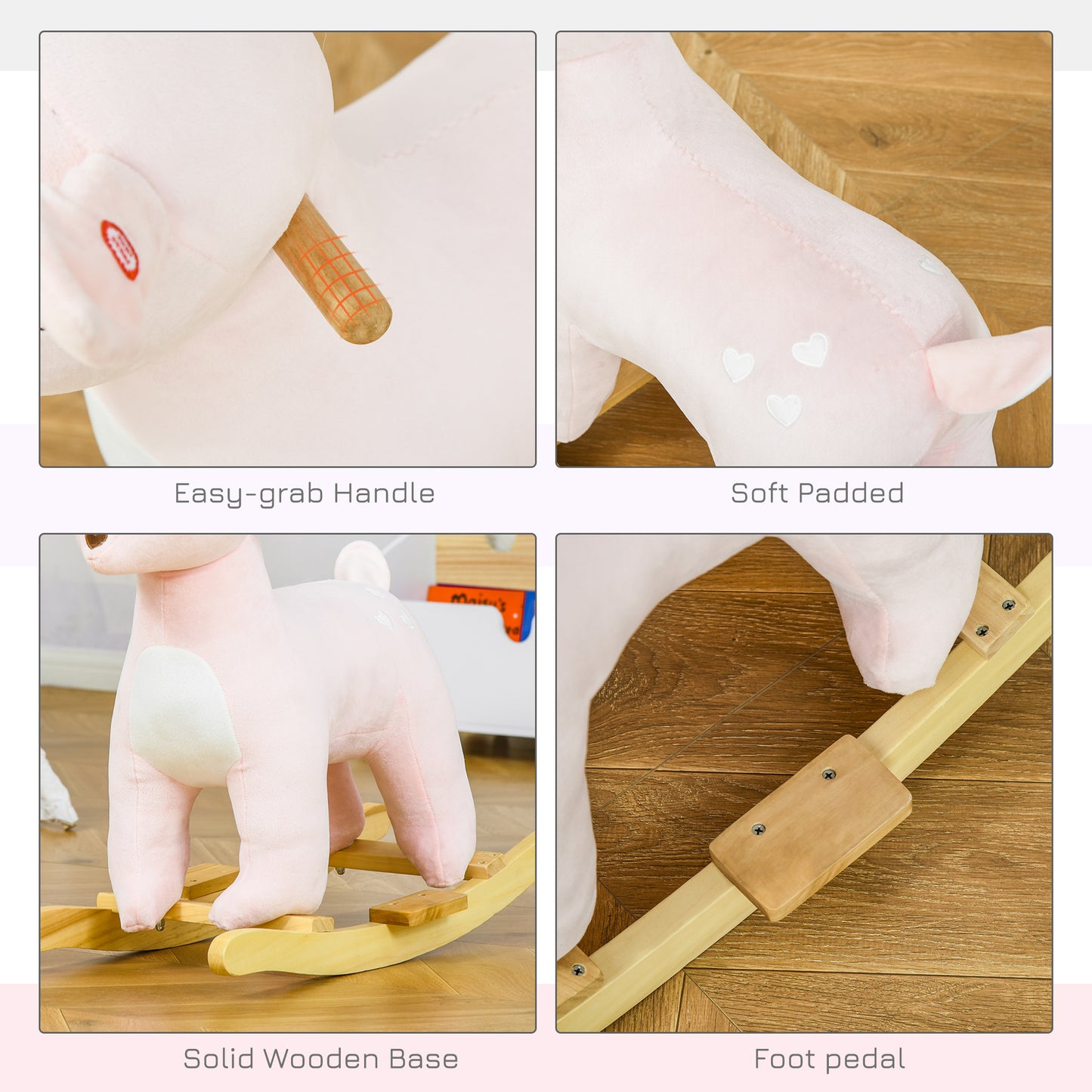 Kids Plush Ride-On Rocking Horse | Pink Toy Rocker with Realistic Sounds | For Child 36-72 Months
