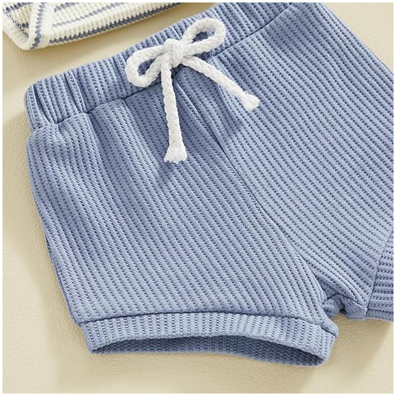 Baby Boy Summer Clothes | Button Short Sleeve Romper | Bodysuit Shorts Set | Infant Soft Waffle Outfit