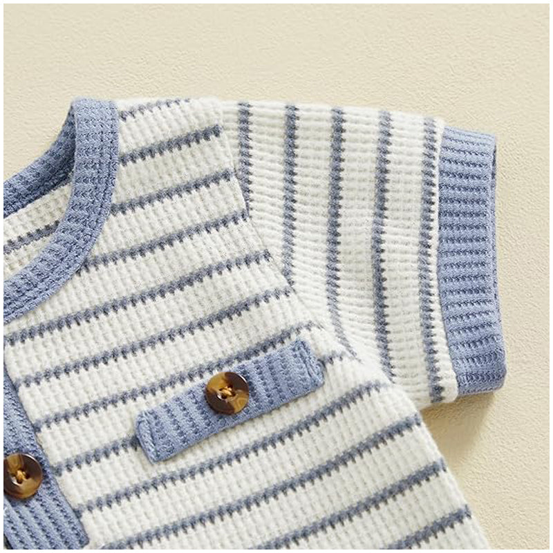 Baby Boy Summer Clothes | Button Short Sleeve Romper | Bodysuit Shorts Set | Infant Soft Waffle Outfit