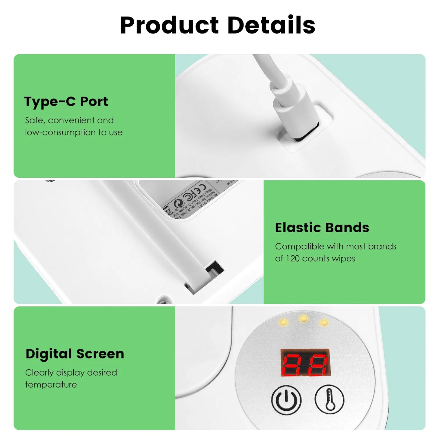 Baby Wipe Warmer With 3 Temperature Settings | Type-C Powered Baby Wet Wipes Dispenser with Night Light | Large Capacity Diaper Wipe Warmer