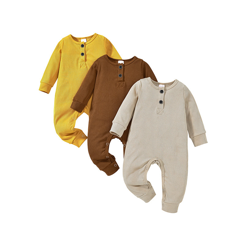 3-Pack Unisex Newborns Long Sleeve | Ribbed Romper | Soft Button Front Jumpsuit