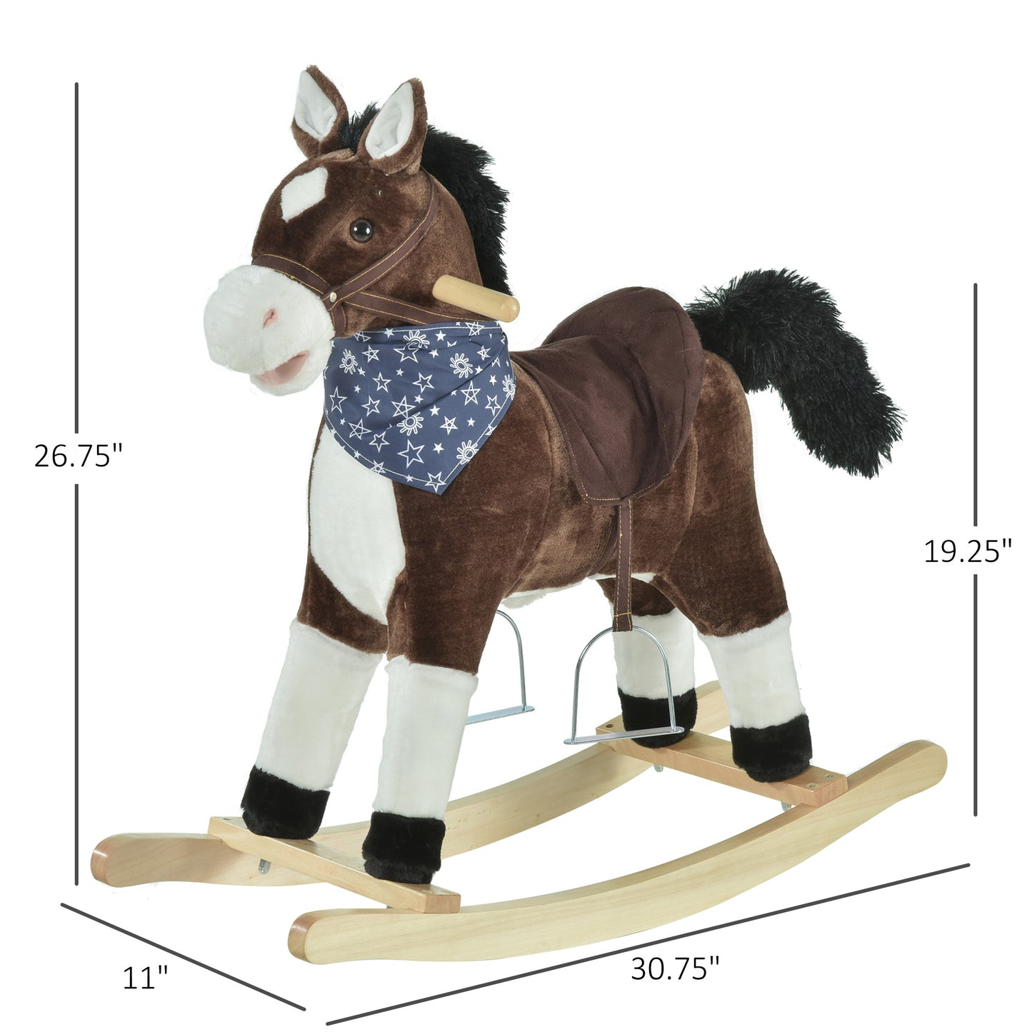 Kids Plush Ride-On Rocking Horse | Brown Toy Cowboy Rocker with Fun Realistic Sounds | For Child 3-6 Years Old