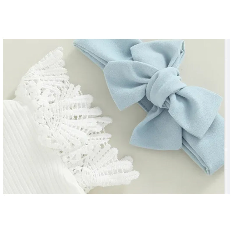 3Pcs Infant Baby Girl Outfits| Summer Clothes Sets | Ruffle Ribbed Romper
