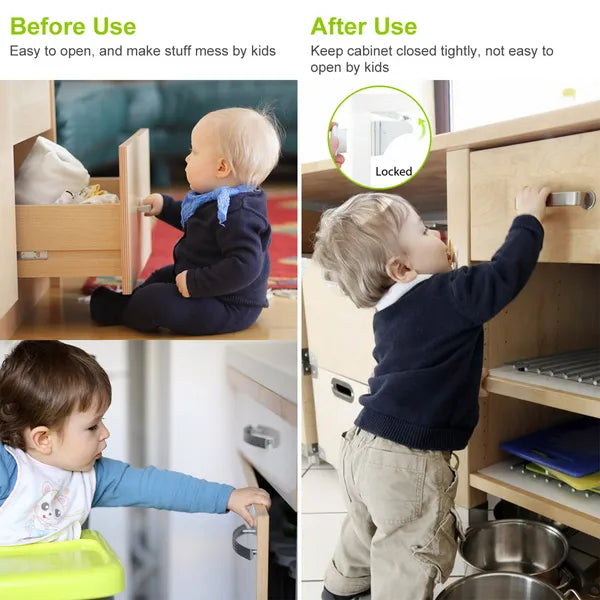 4Pcs Magnetic Cabinet Locks | Child Safety Drawer Locks | Adhesive Baby Proof Cabinets Latches Kit